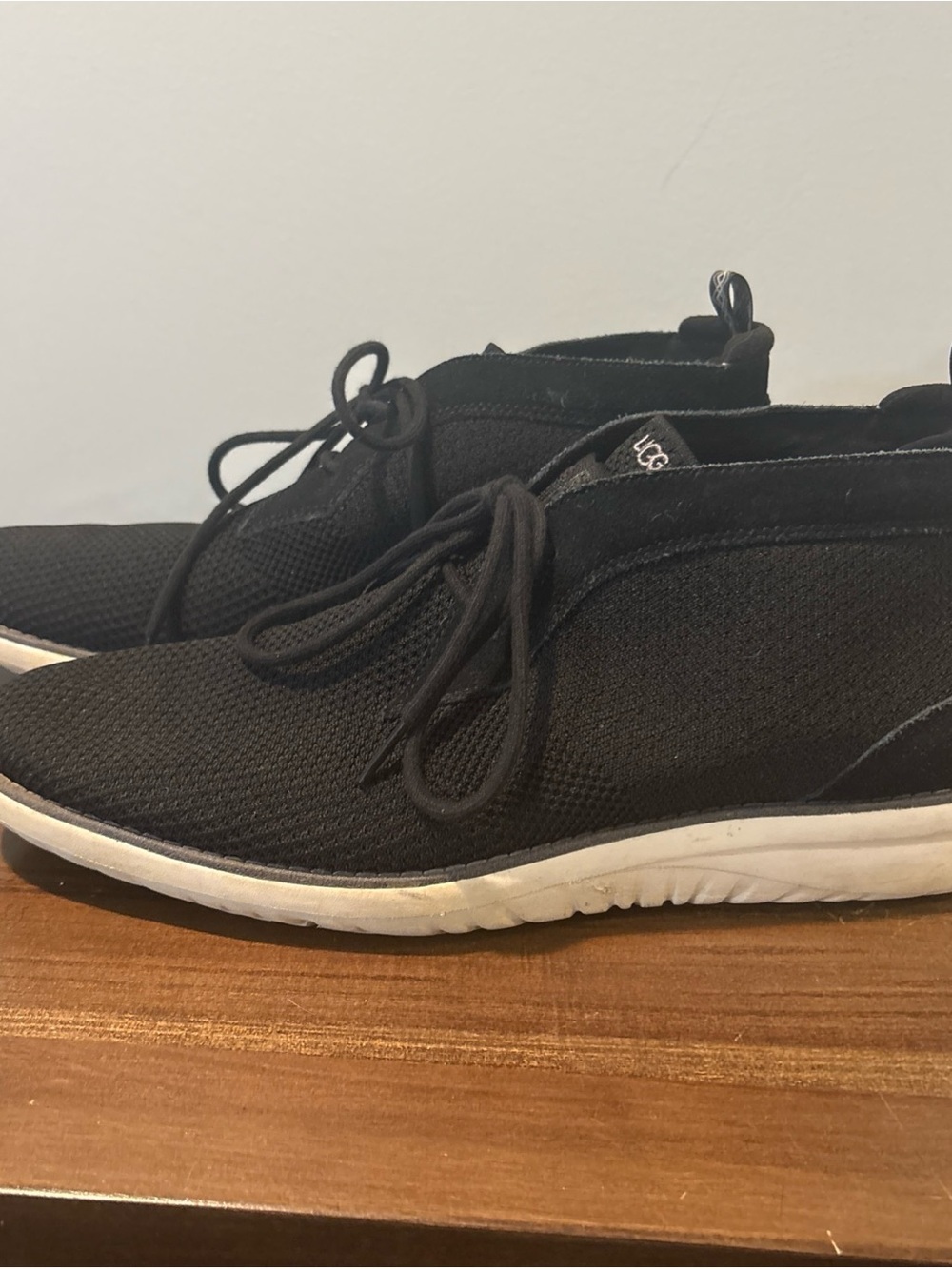 UGG Men’s Black Knit Lace-Up Sneaker with White Sole